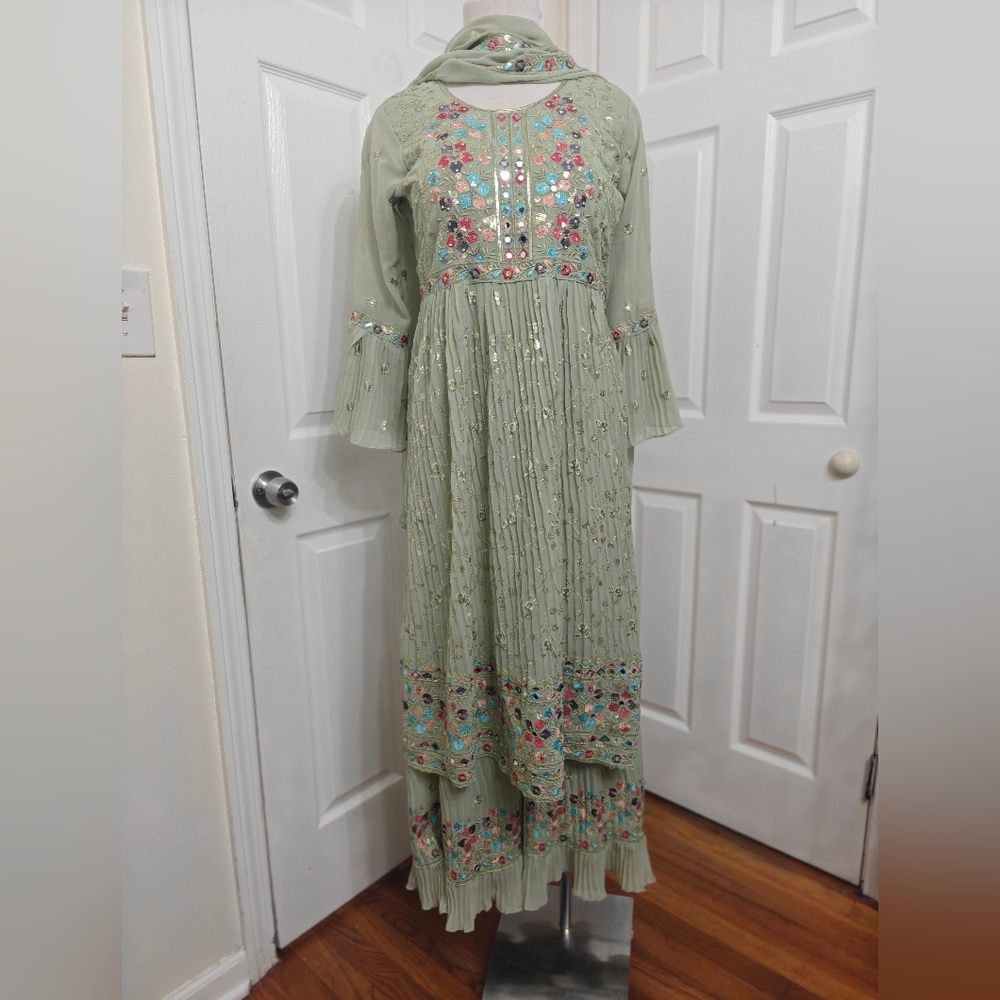 Bollywood Naira Nira Dress Anarkhali Embroidered Green Maxi Dress